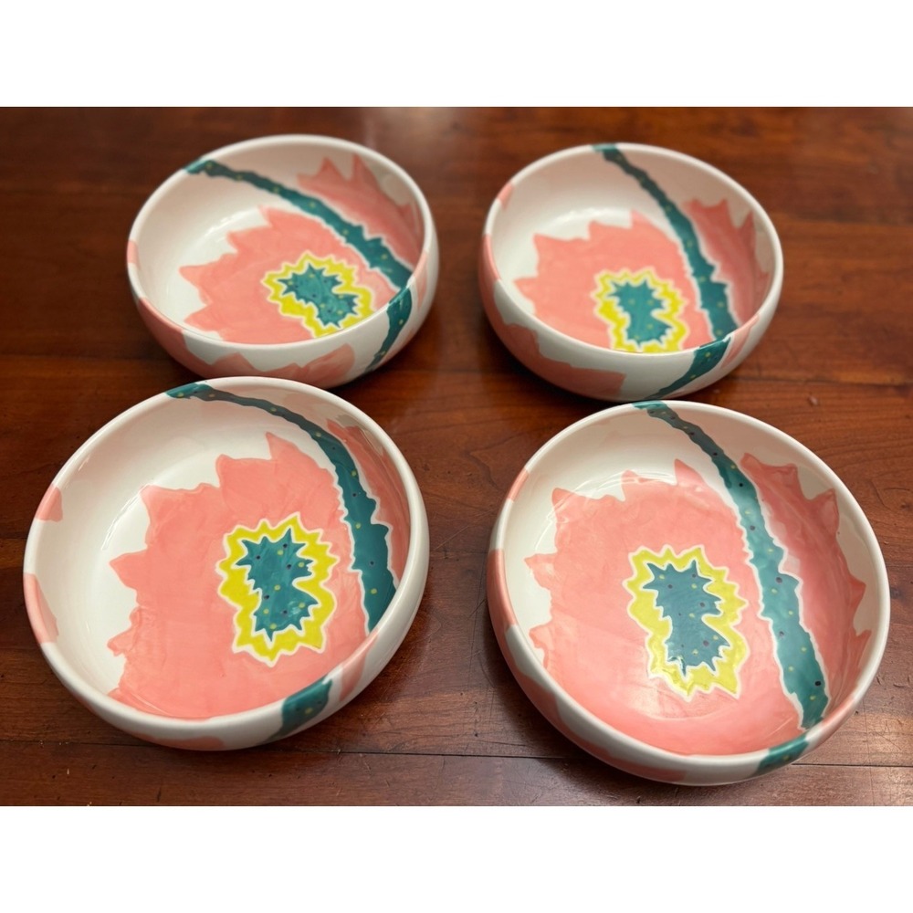 Anthropologie Elnaz Nourizadeh Soul of Colors Bowls Set of 4 Pink Teal Ceramic